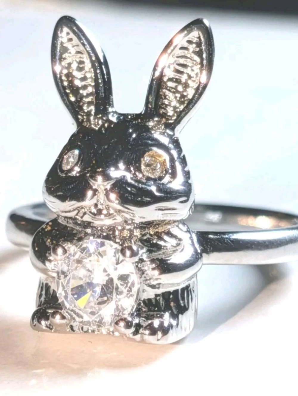 Women's Silver Plated Retro Rabbit Shaped Vintage Lab-Created Diamond Ring Sz 6
